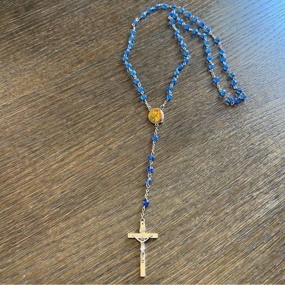 Religious Rosary, blue acrylic beads - Picture 6 of 8